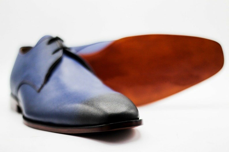 Men/'s Handmade Genuine Blue /& Black Leather Wingtip Lace Up Formal Shoes