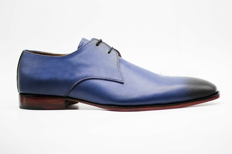 Men/'s Handmade Genuine Blue /& Black Leather Wingtip Lace Up Formal Shoes