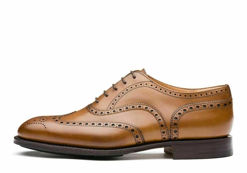 Men/'s Bespoke Handmade Brogue Formal Shoes Brown Leather Oxford Lace Up Shoes