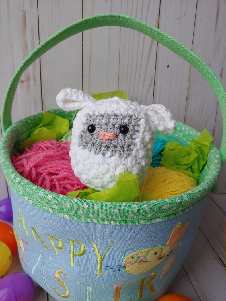 Crochet pattern, Easter rattle set, Easter basket set, first Easter basket, crochet sheep, crochet chick, crochet bunny pattern image 6