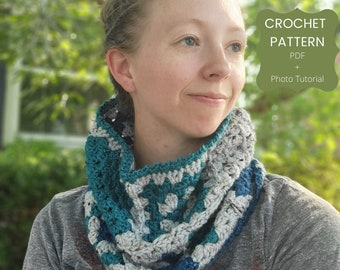 Crochet cowl scarf pattern for women, pattern crochet neck warmer, granny square crochet pattern scarf, crochet infinity scarf pattern