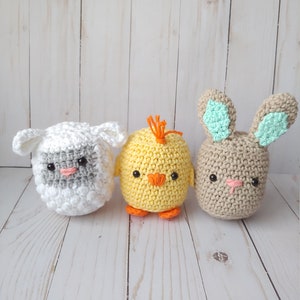 Crochet pattern, Easter rattle set, Easter basket set, first Easter basket, crochet sheep, crochet chick, crochet bunny pattern image 1
