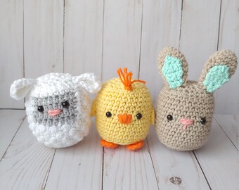 Crochet pattern, Easter rattle set, Easter basket set, first Easter basket, crochet sheep, crochet chick, crochet bunny pattern