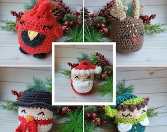 Crochet pattern, Christmas rattle set, holiday rattles, stocking stuffer for baby, baby's first Christmas, crochet santa, crochet reindeer,