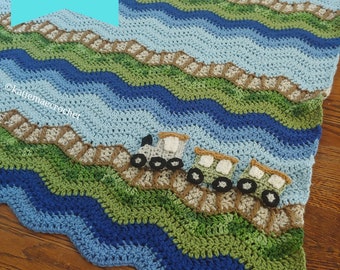 Crochet Train Blanket Pattern, Striped Blanket Crochet Pattern Toddler, Crochet Blanket with Trains, Easy Crochet Afghan Pattern