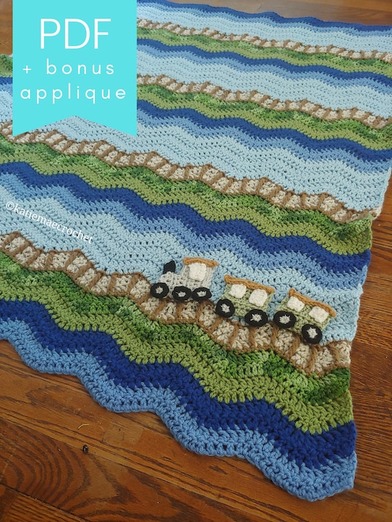 Crochet Train Blanket Pattern, Striped Blanket Crochet Pattern Toddler, Crochet Blanket with Trains, Easy Crochet Afghan Pattern