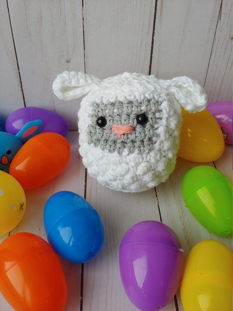 Crochet pattern, Easter rattle set, Easter basket set, first Easter basket, crochet sheep, crochet chick, crochet bunny pattern image 7