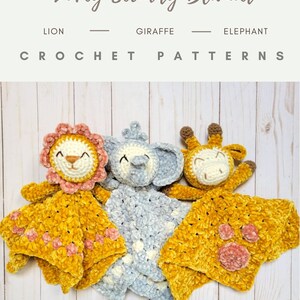 Safari animals crochet pattern bundle, lovey blanket, security blanket for baby, safari nursery theme, giraffe, elephant, lion pattern image 6