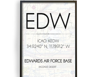 Edwards Air Force Base AFB Airport Poster Print | Wall Art | Aviation | Home Decor | Bedroom Prints | Housewarming | Gift