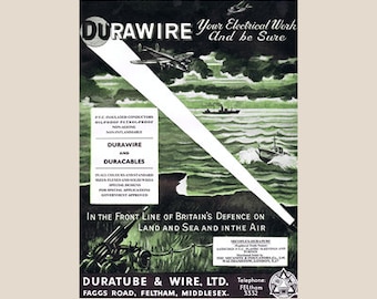 Vintage Aviation Poster - Durawire Duratube and Wire Ltd 1940's WW2 Era Advert Poster