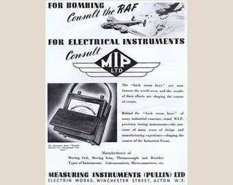 Vintage Aviation Poster - Measuring Instruments Pullin Ltd 1940's WW2 Era Advert Poster