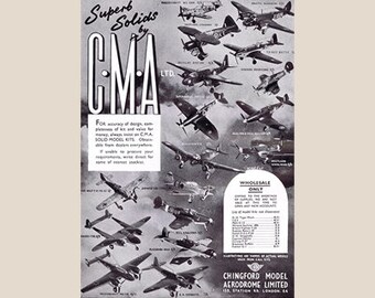 Vintage Aviation Poster - Chingford Model Aerodrome Ltd 1940's WW2 Era Advert Poster