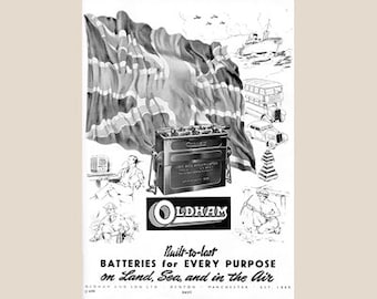 Vintage Aviation Poster - Oldham Batteries Oldham & Sons Ltd 1940's WW2 Era Advert Poster