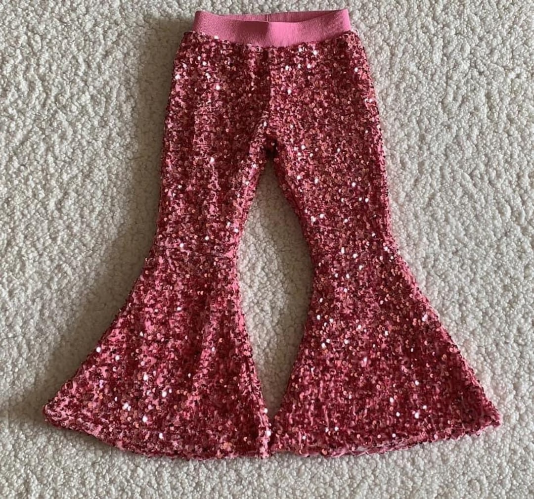 Women Fuchia Sequin Bell Bottom Pants