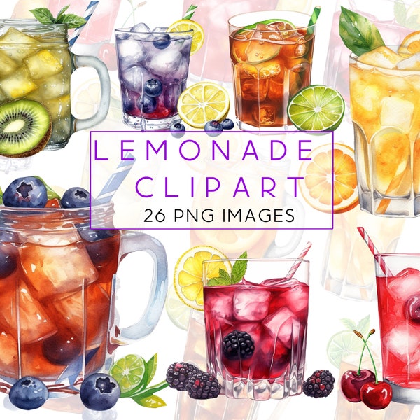 Watercolor Iced Tea Clipart. Watercolor Lemon Tea Mug.Summer Berries Lemonade. Drinks Clipart. Strawberry Lemonade. Blueberry Lemonade PNG