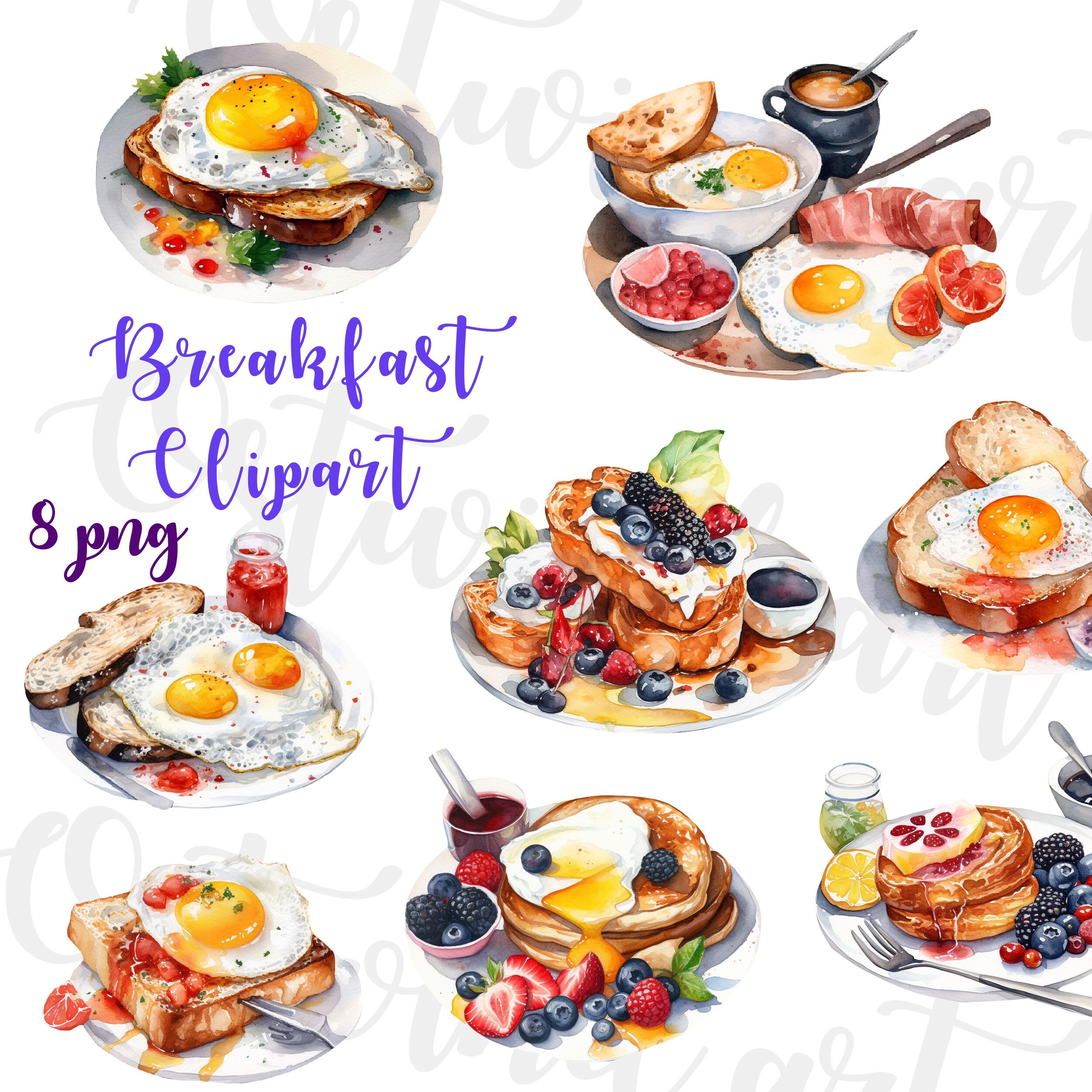Watercolor breakfast clipart, English breakfast clipart, Bakery clipart bundle, Delicious clipart, oatmeal clipart, egg clipart, waffle
