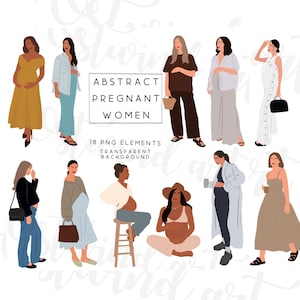 Clipart abstrato de mulher grávida. Ilustração de gravidez. Roupa de grávida PNG. Moda maternidade. Imprimível. Criação de cartões. Sem rosto