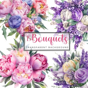 Ramos de flores de peonías. Flores de boda moradas. Ramo de lavanda. Imágenes Prediseñadas de lavanda. Invitaciones. Ramos de flores de color rosa brillante. Decoración de boda png