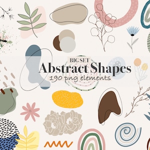 Boho abstract shapes, Floral abstract PNG clipart, Abstract Boho Clipart, Modern Boho Collage Abstract organic elements and forms Minimalist
