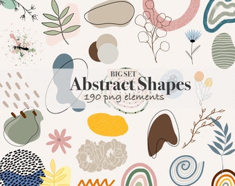 Boho abstract shapes, Floral abstract PNG clipart, Abstract Boho Clipart, Modern Boho Collage Abstract organic elements and forms Minimalist