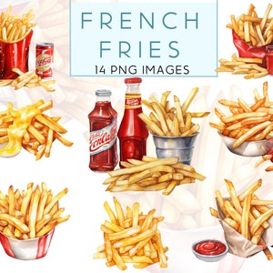 14 Watercolor French Fries Clipart Bundle. French Fries png. PNG Transparent Clipart. French fried Potatoes. Potato Bundle. Fast Food PNG
