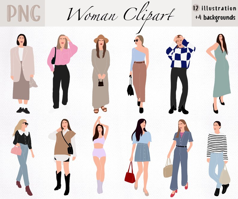 12 Abstract Woman Clipart Womans Clipart Fashion Woman Etsy