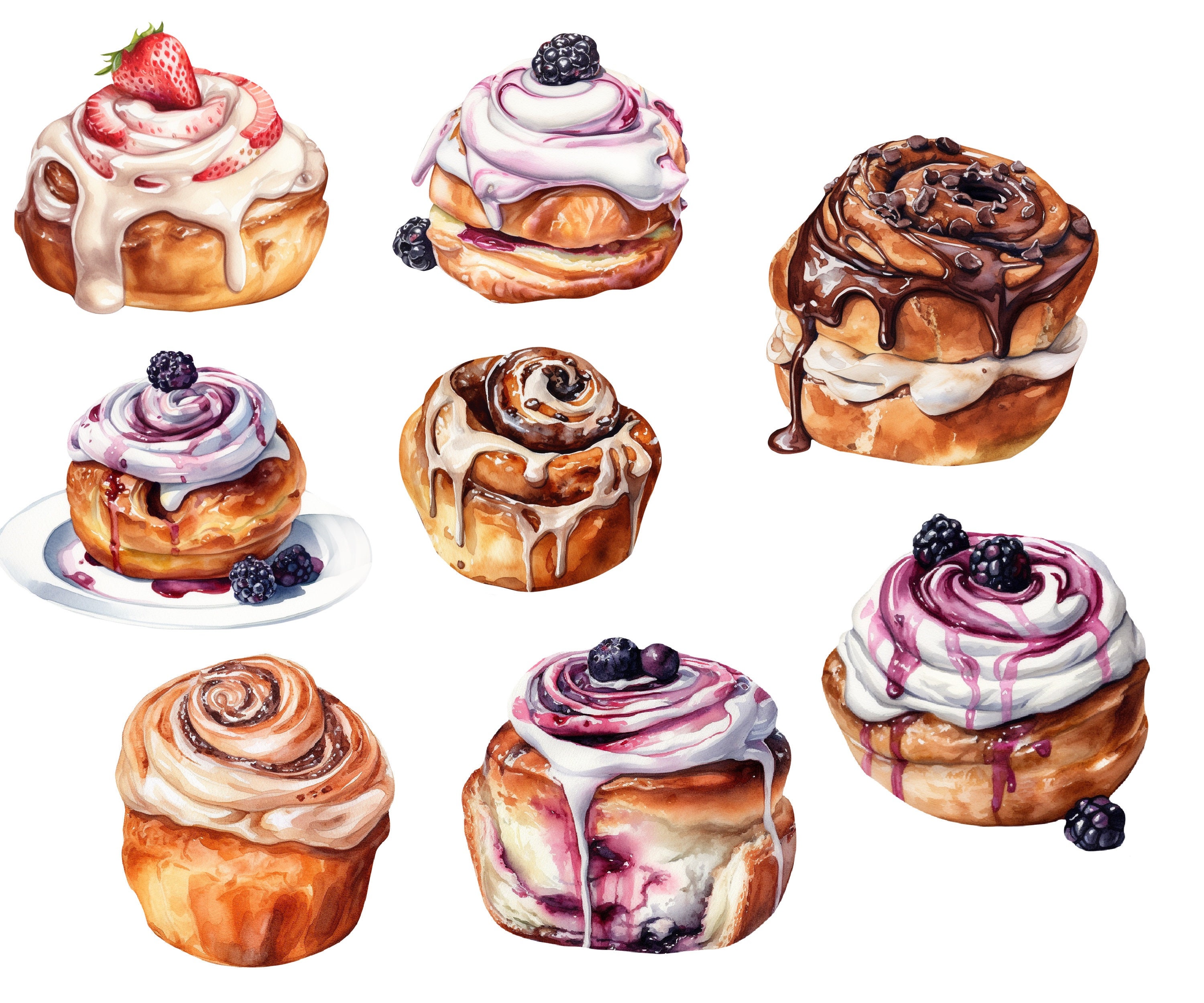 Sweet Treats Watercolor Clipart. Tasty Desserts. Donuts. Croissant ...