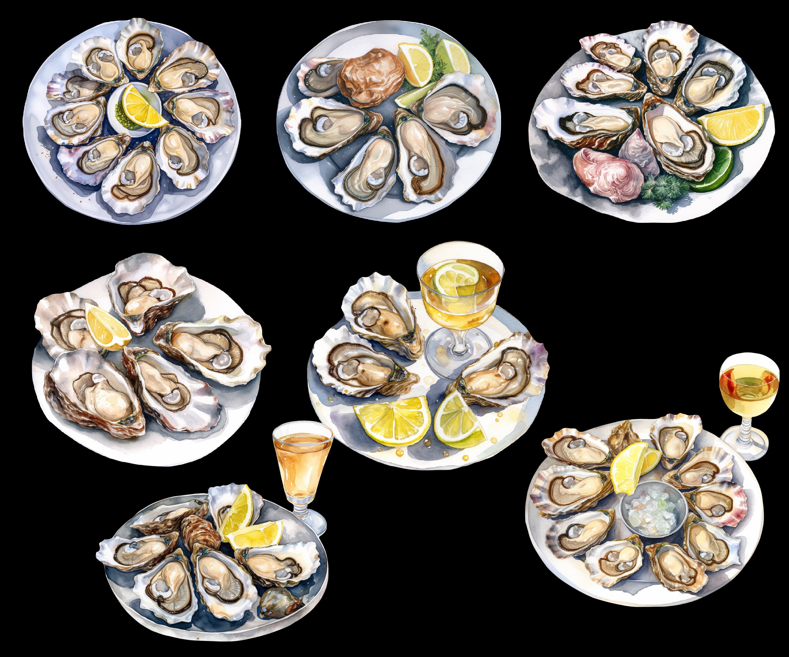 Watercolor Fresh Oysters Clipart. Watercolor Seafood.oyster. Oyster ...