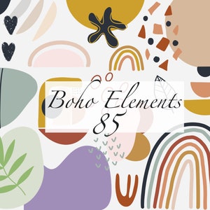 Boho abstract shapes, Floral abstract PNG clipart, Abstract Boho Clipart, Modern Boho Collage Abstract organic elements and forms Minimalist