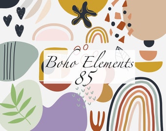 Boho abstract shapes, Floral abstract PNG clipart, Abstract Boho Clipart, Modern Boho Collage Abstract organic elements and forms Minimalist