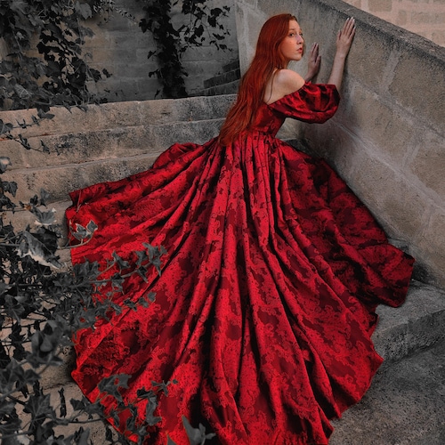 open lace back dress Red Goddess Maxi Dress - Women's Fairy Tale Style Clothing