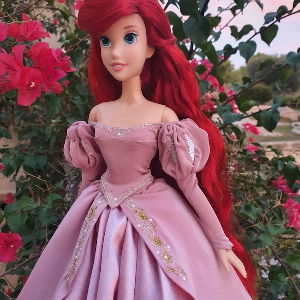 Vestido rosa Ariel hecho a mano sirenita para muñeca y humanos