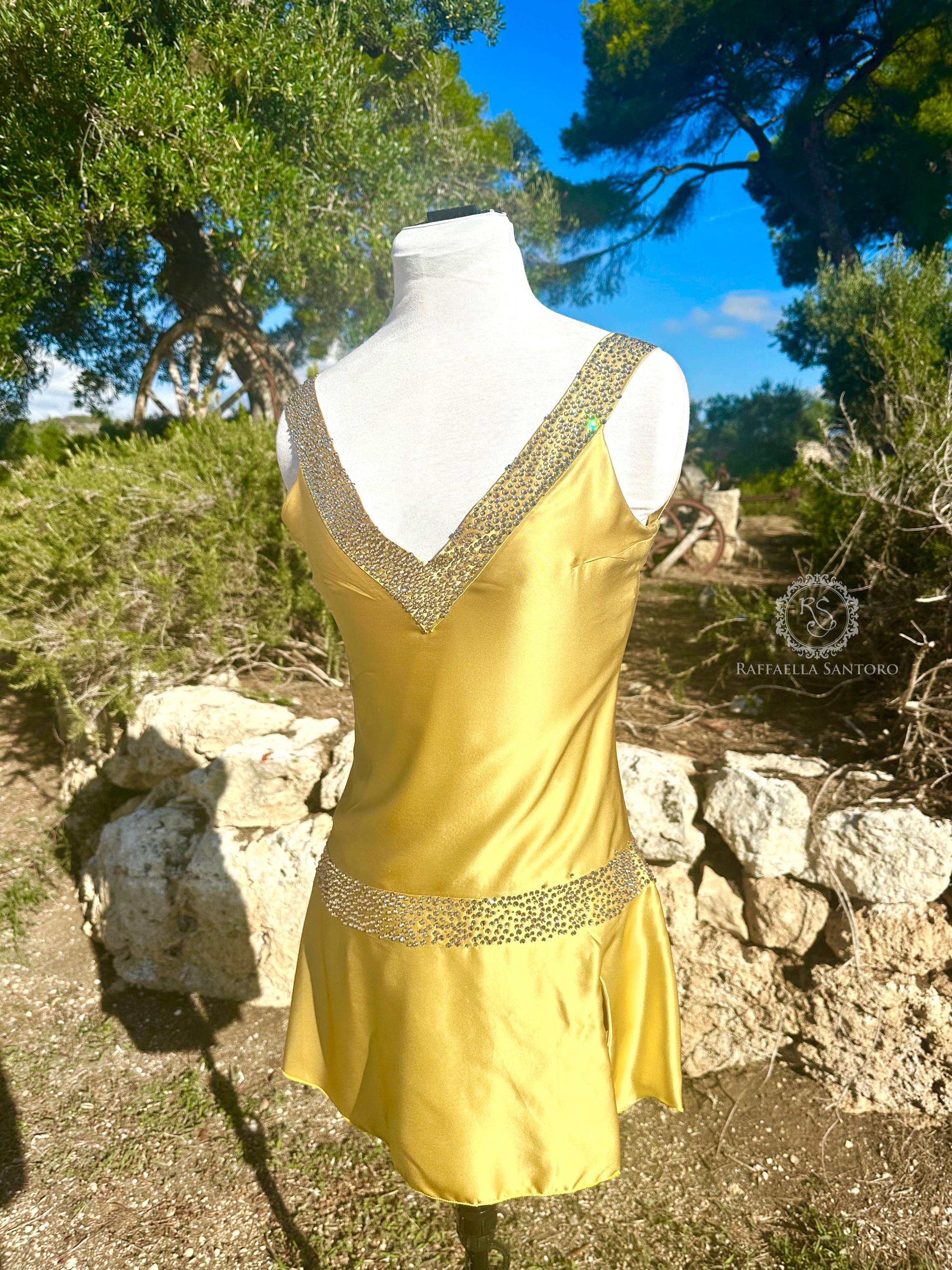 Silk satin mini dress with slit and hand applied crystals, Sabrina 25th birthday inspired dress, backless mini dress, celebrity inspired