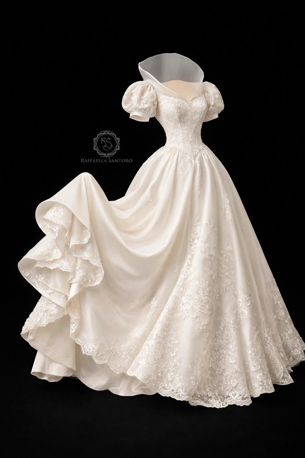 snow princess wedding dress Snow Princess Wedding Dress, Fairytale Princess Ball Gown, Puff Sleeve Bridal Dress, Regal Fantasy Wedding Gown, Romantic Lace Bridal