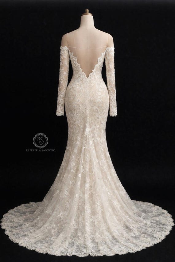 Hailey Inspired Wedding Dress Lace Mermaid Gown with Long Train and Veil Custom Bridal Dress Open Back Elegant Handmade, luxury Wedding