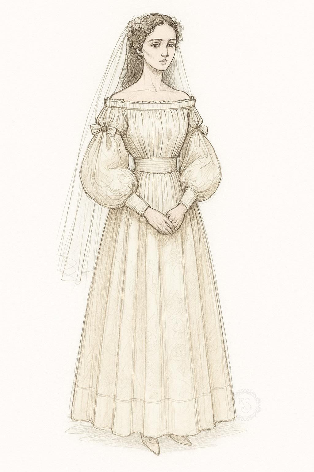 Ellen inspired dress, ivory victorian dress with veil, 1830s victorian gothic dress, Victorian day dress, vampire dress,