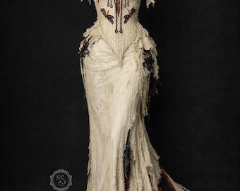 Titania Ivory Fairy grunge Wedding Dress, Woodland Bridal Gown, Corset Bodice, Bridal with Train, romantic gothic rock wedding dress
