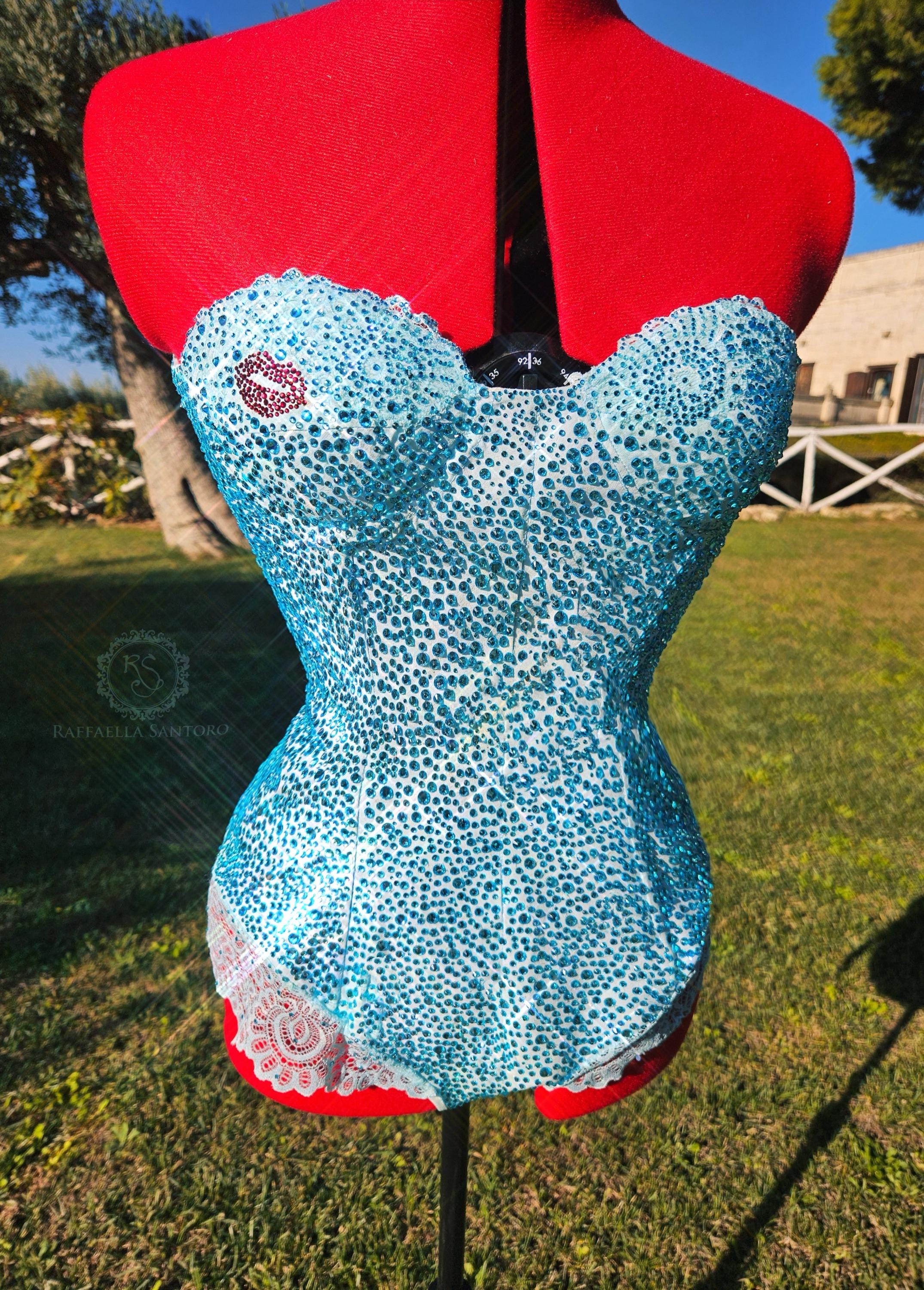 Body Suit With Hand Applied Crystals Sabrina Inspired, Lace