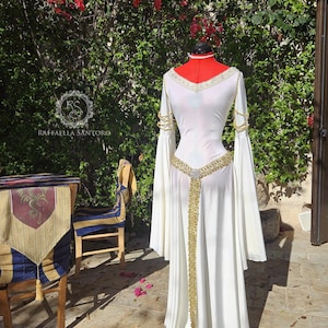 Eowyn inspired dress, Renaissance Dress, Medieval Dress, Elven Dress, Celtic wedding dress, Medieval white wedding dress with angel sleeves
