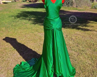 Green Silk Evening Dress, Open Back, Atonement Movie Inspired, Perforated  Bodice - Etsy