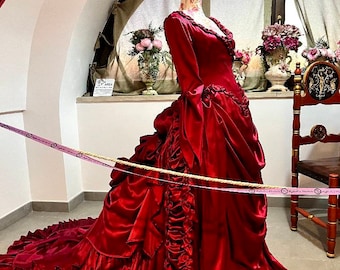 Mina Dress, Victorian Ball Dress, Dracula Dress, Petticoat Dress, Aesthetic Delightful Romantic Tailor Made Dress, red Victorian Ball dress Mina Dress, Victorian Ball Dress, Dracula Dress, Petticoat Dress, Aesthetic Delightful Romantic Tailor Made Dress, red Victorian Ball dress