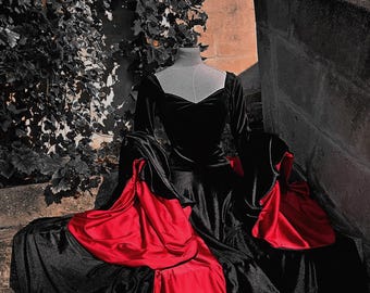 Gothic Velvet Witch Dress, Black Velvet Angel Sleeve Gown With Crimson  Lining, Gothic Tv Show Inspired Costume, Halloween Evening Dress - Etsy
