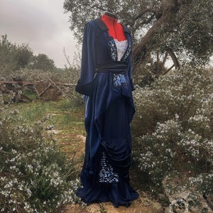 Blue flying dress, Delightful Dress, Velvet dress, Titanic dress, Valencienne Lace Belle Epoque Edwardian Dress, blue velvet dress