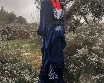 Blue flying dress, Delightful Dress, Velvet dress, Titanic inspired dress, Valencienne Lace Belle Epoque Edwardian Dress, blue velvet dress