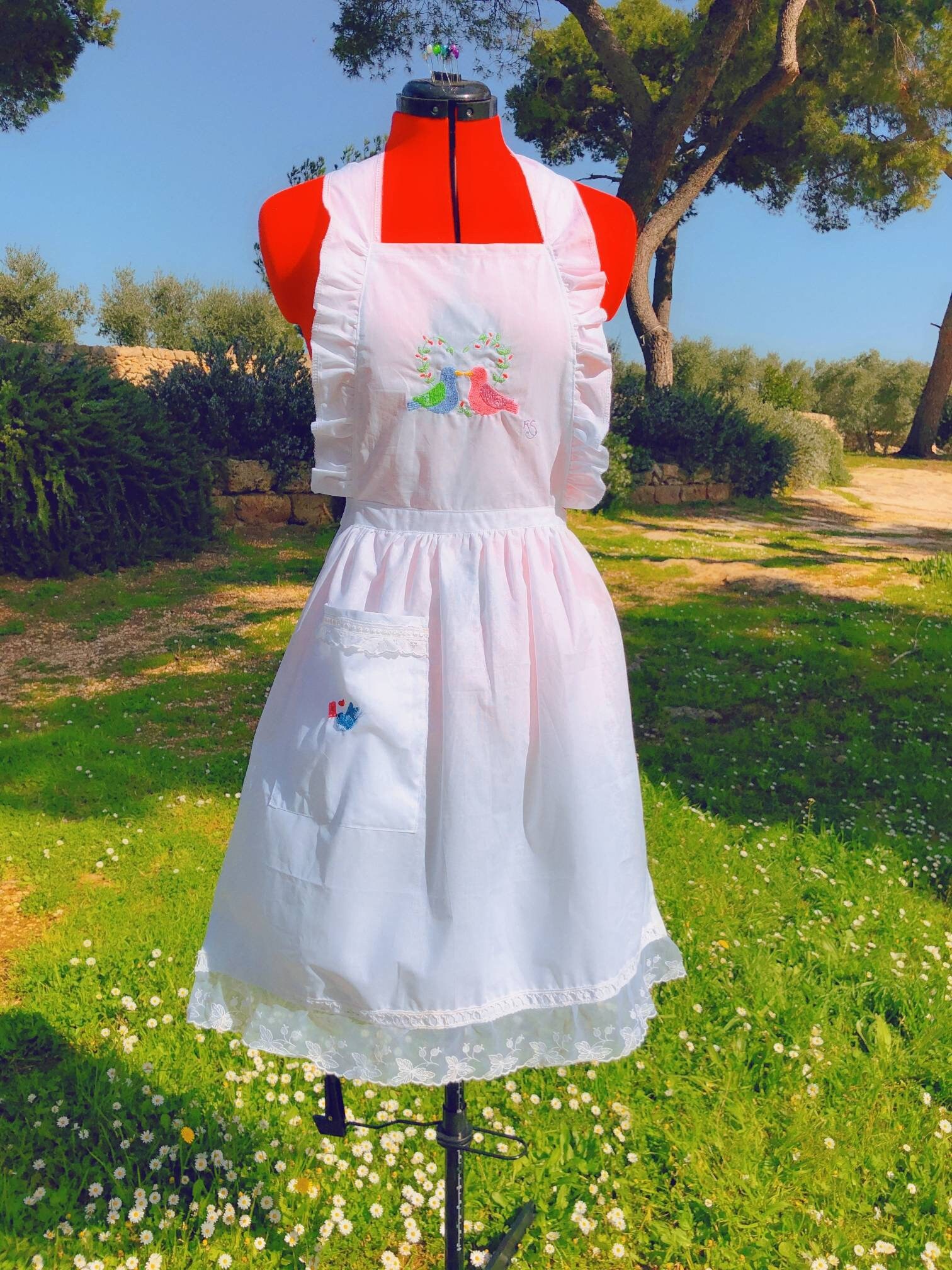 Cindy: Cottagecore Apron With Embroideries 100% Cotton, High
