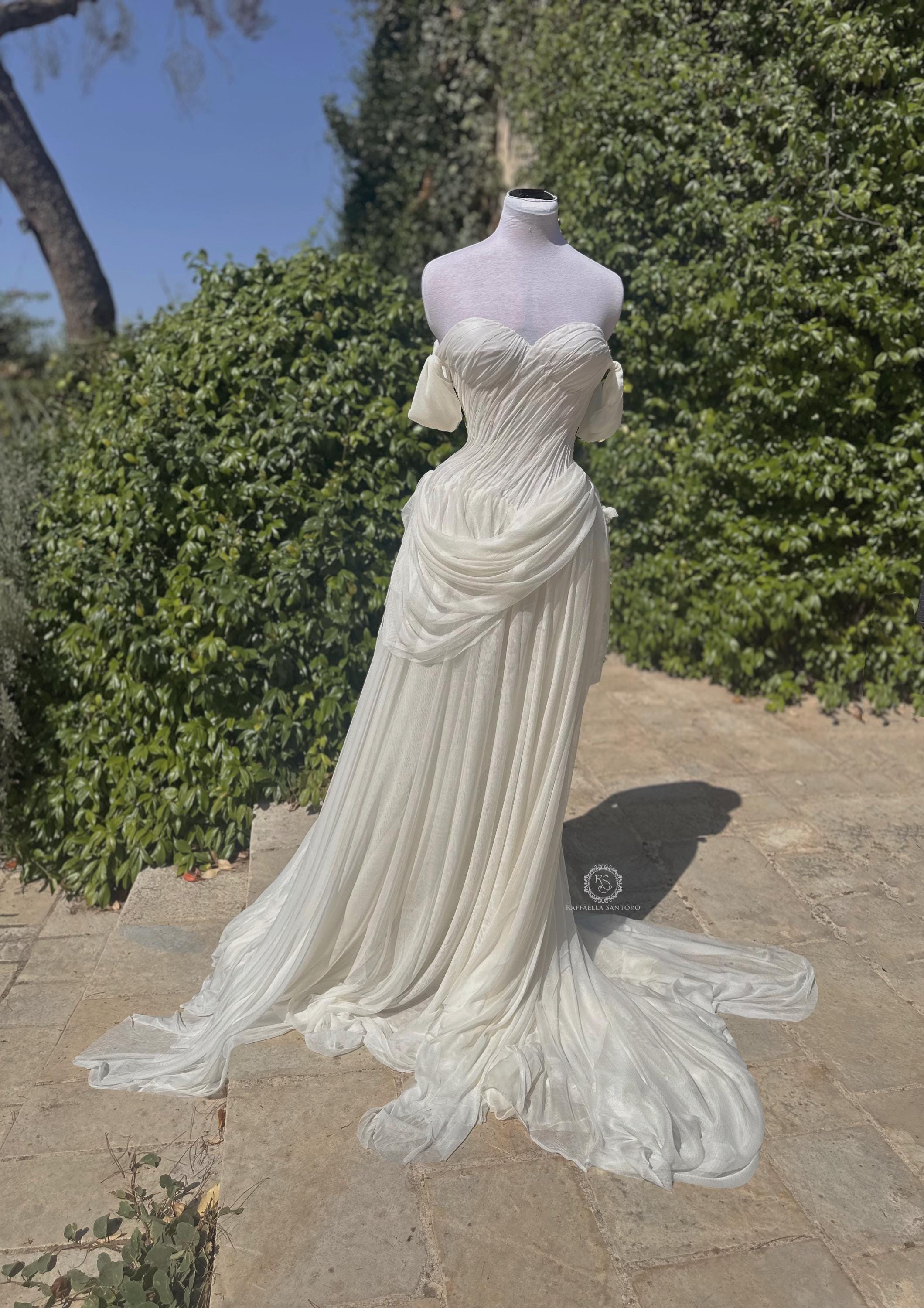 Nymph Romantic off Shoulder Wedding Dress, Lace up Back Bridal