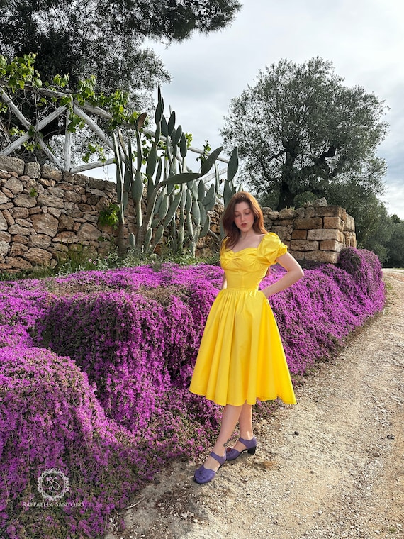 Lady Arianna, Spring Summer Yellow Fairycore Dress With Puffy
