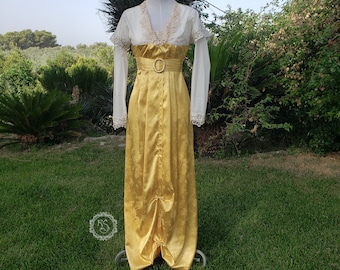 Edwardian yellow dress, titanic strolling dress, Delightful Dress, satin dress, Rose Titanic dress, Belle Epoque Edwardian Dress