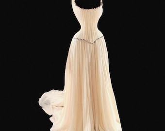 chiffon wedding dress, Parisian wedding dress, vintage wedding dress, delicate dress, Parisian style, corset dress, elegant wedding dress