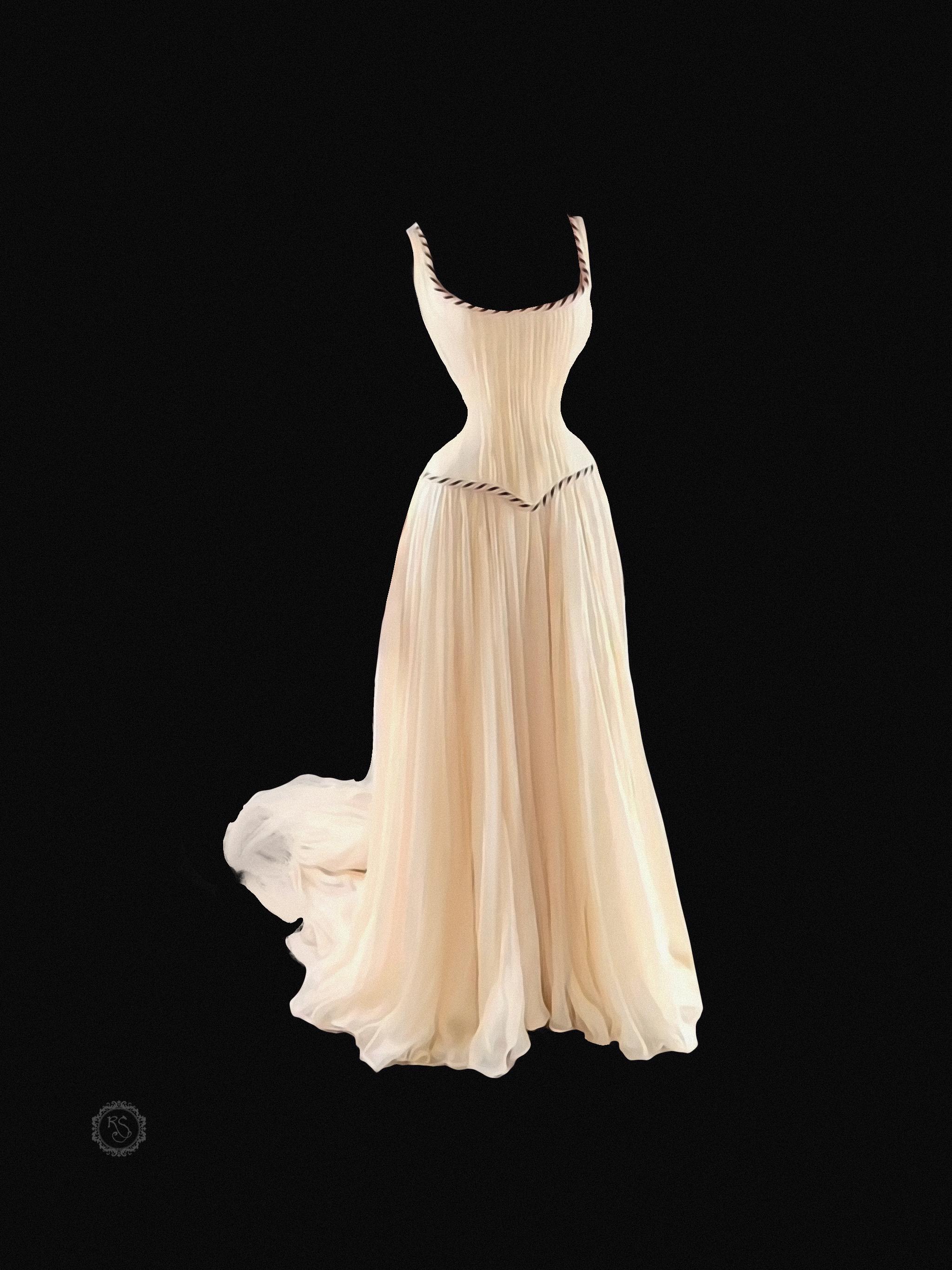 chiffon wedding dress, Parisian wedding dress, vintage wedding dress, delicate dress, Parisian style, corset dress, elegant wedding dress